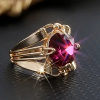 fashion yellow gold color filled red glass filled ring for women luxury bridal engagement wedding rings jewelry gift