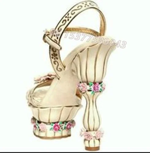 Сандалии женские из лакированной кожи на платформе с открытым носком 140 мм