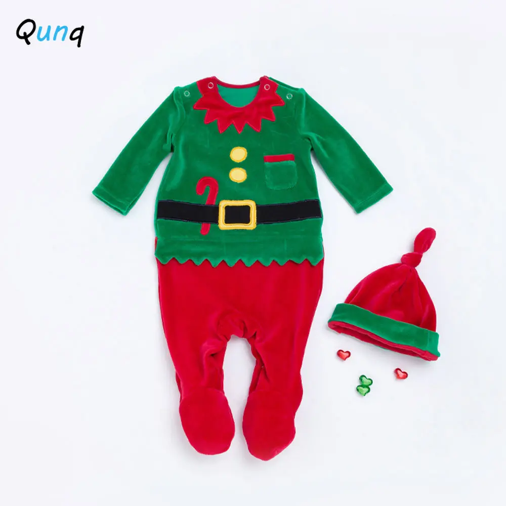 

Qunq Autumn And Winter Baby Boys And Baby Girls Thickened Coral Velvet Splicing Christmas Romper Casual Kids Clouthes Age 0-2T