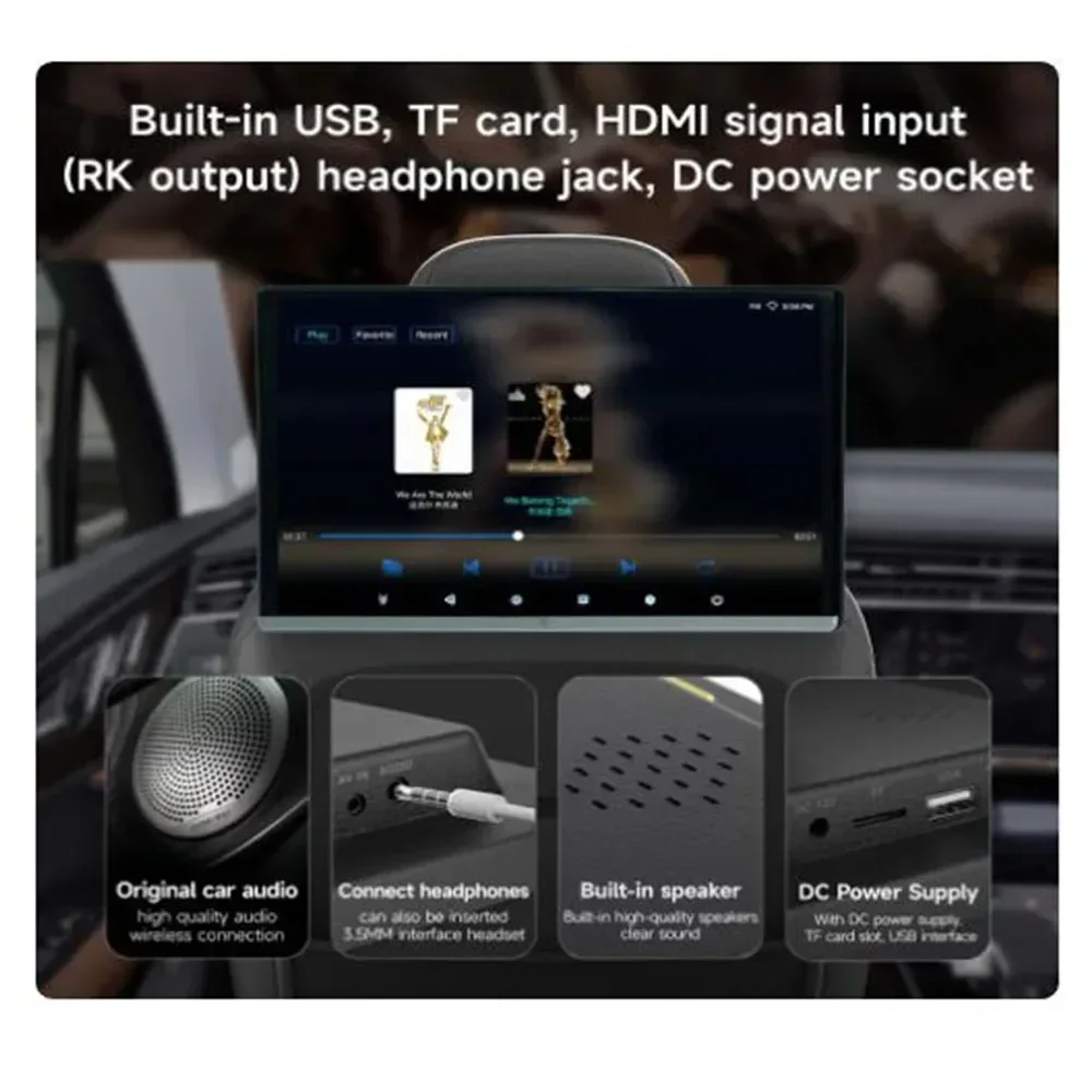 Монитор подголовника дисплей IPS Android 12 4 + 64G планшет сенсорный экран для