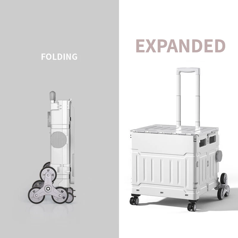 

Portable Grocery Box Cart Lightweight Shopping Trolley Large Capacity with 8 Universal Wheel Telescopic Rod for Travel