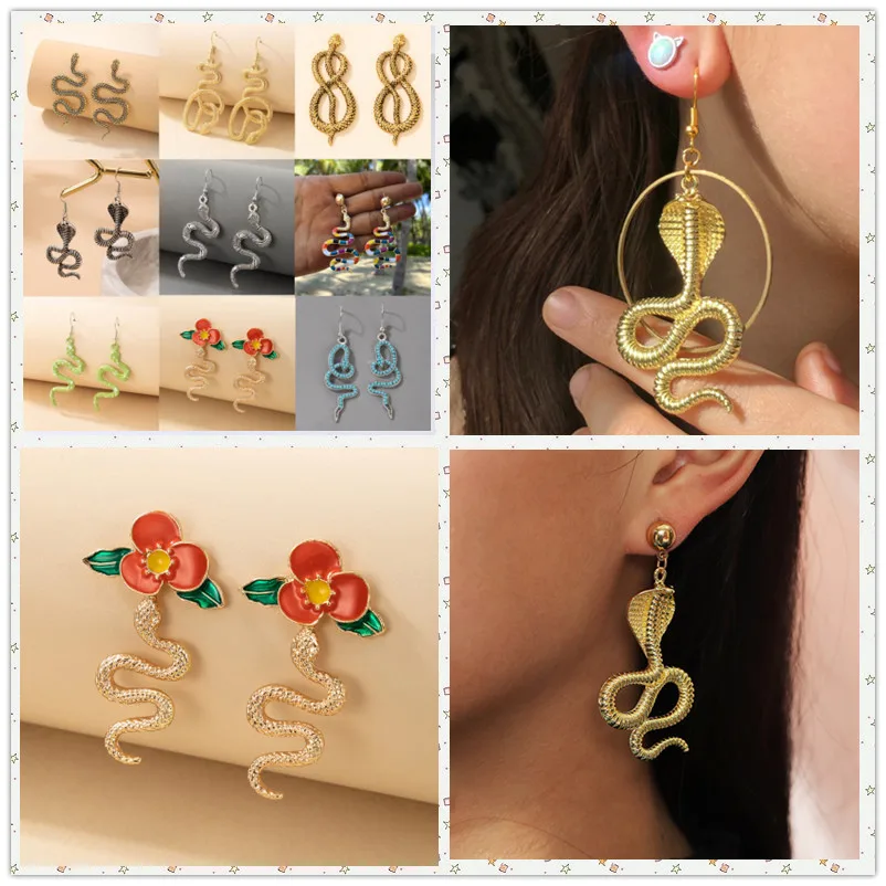 

Snake shaped earring Cobra Ear Studs personality exaggerated Earring creativity Coil snake animal Earring Fashion jewelry gift