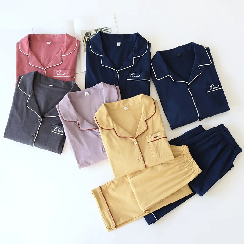 

Spring and Summer Newest Knitted Cotton Women Home Clothes Long-sleeved Trousers Suits Women Solid Color Pajamas Home Clothes