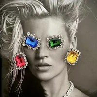 colorful gemstone crystal square studs earrings for women party jewelry shiny rhinestone ear studs drop earrings accessories