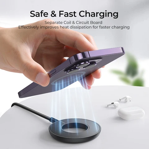 Магнитное беспроводное зарядное устройство Joyroom, максимальная быстрая беспроводная зарядка 15 Вт, совместимая с iPhone 16 15, работает с зарядными устройствами USB-A и USB-C