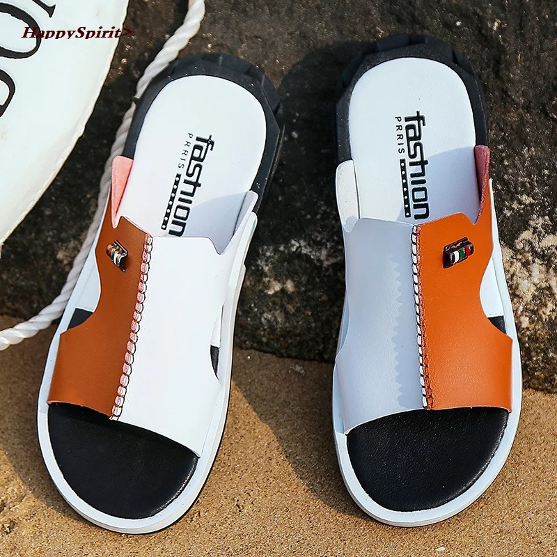 

New Men Sandals leather designers Comfortable Slip-on Casual Sandals Fashion Men Slippers Original Summer beach big sizes 46