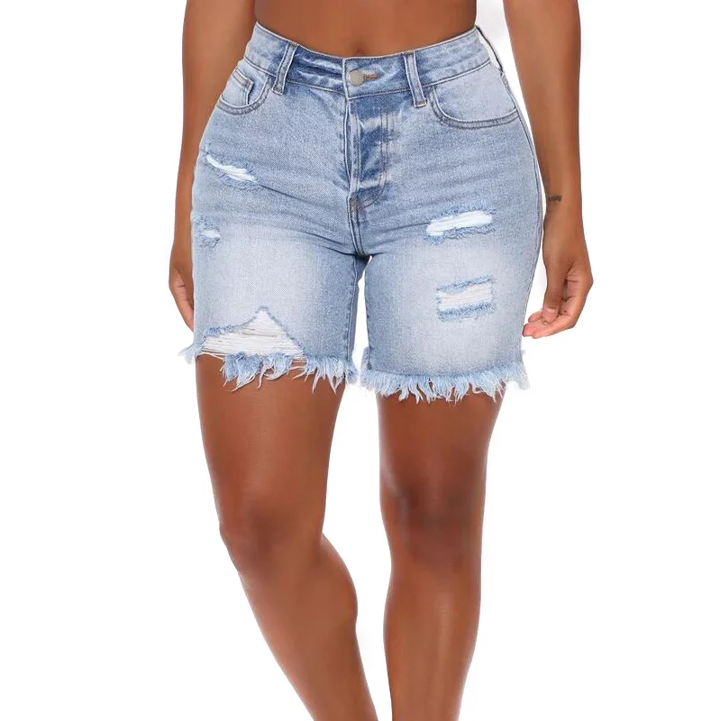 

2023 New Summer Casual Women's Denim Shorts Tight Streetwear Ripped Jeans Classic Fashion Blue Vintage Shorts Jeans Feminino