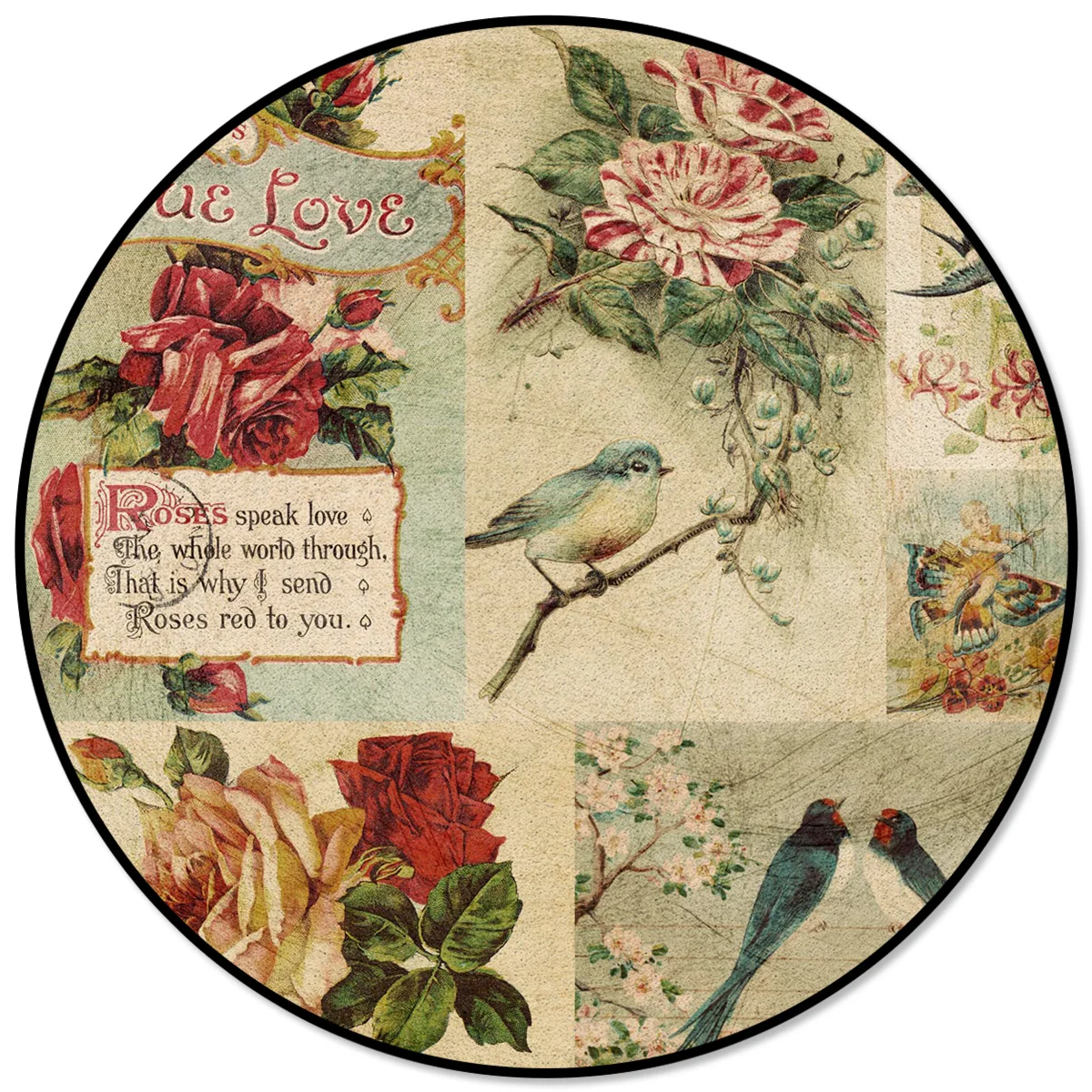 

Flower Red Retro Birdie Room Circle Rug Area Rug Large Carpets For Bed Room Rugs And Carpets For Home Living Room Bedroom Decor