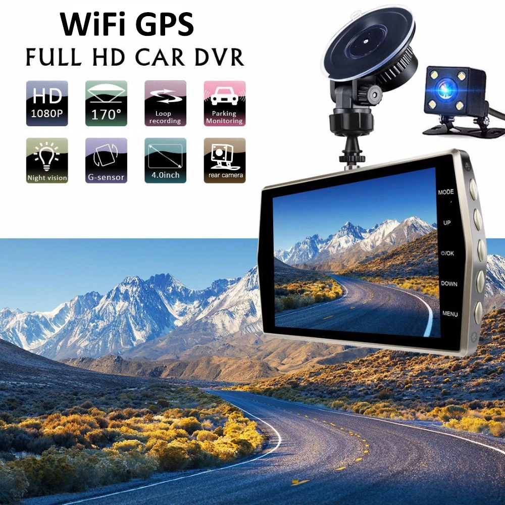 

Автомобильный видеорегистратор Wi-Fi Full HD 1080P, видеорегистратор с камерой заднего вида, видеорегистратор с черным корпусом и функцией ночного видения, Автомобильный видеорегистратор, автомобильная камера, GPS-трекер