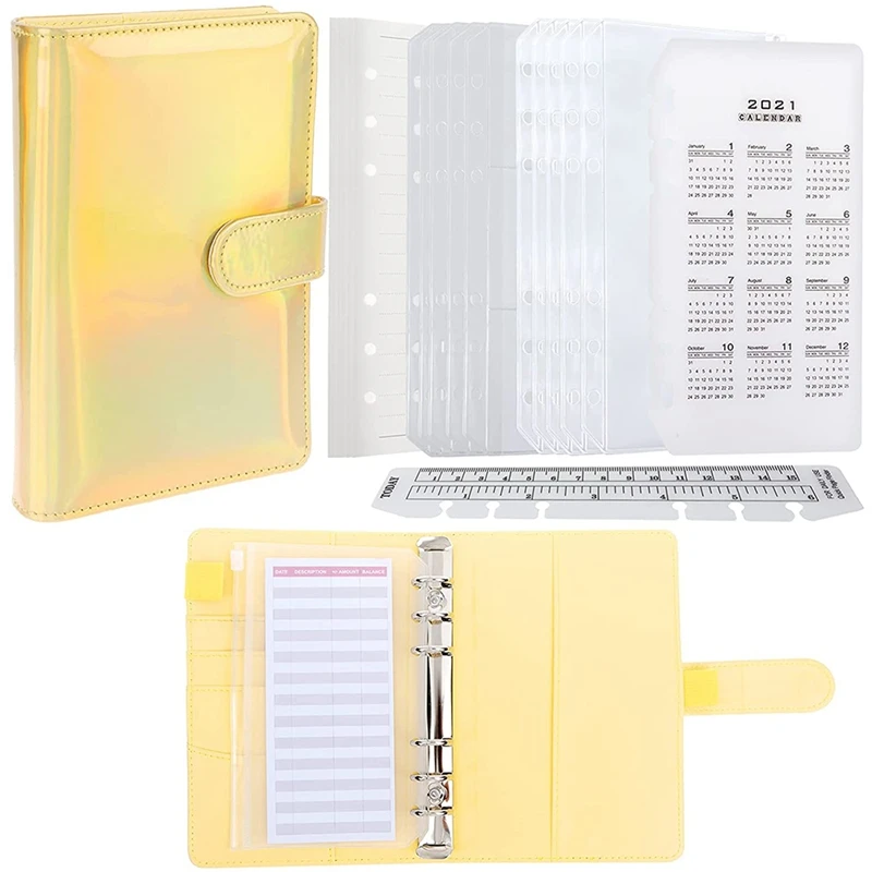 

A6 PU Leather Notebook Binder Sets With 6-Round Ring Binder Cover, A6 Bookmark Ruler And Calendar Board
