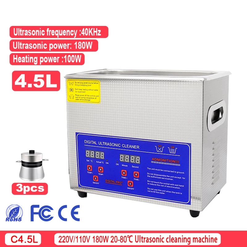 

4.5L 180W Digital Ultrasonic Cleaner, Stainless Steel Ultrasonic Cleaner, Electronic Cleaner, Glasses, Jewelry Watch