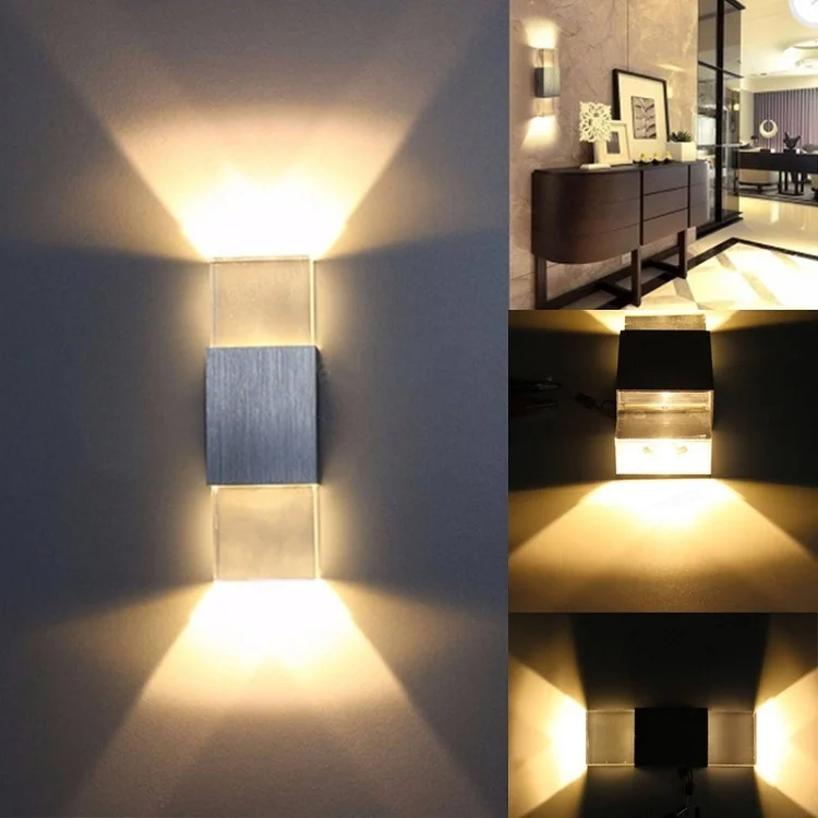

Led Square Bedroom Hotel Hotel Bedside Lamp Aluminum Crystal Wire Drawing Wall Lamp Second Gram Force Brick Wall Lamp