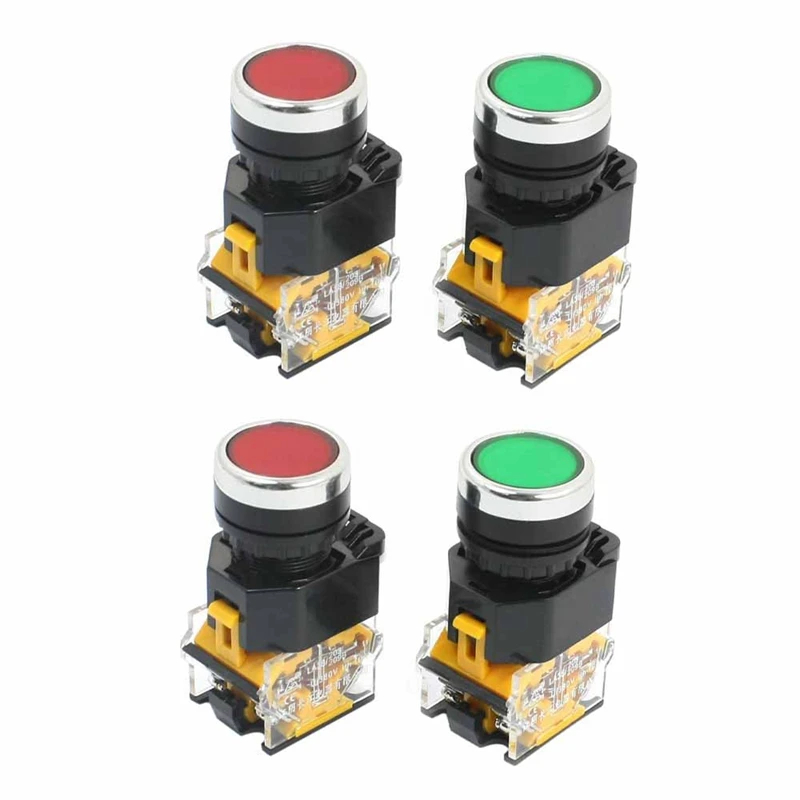 

4 шт. 22 мм Мгновенный кнопочный переключатель 10 А 380 В DPST красный зеленый