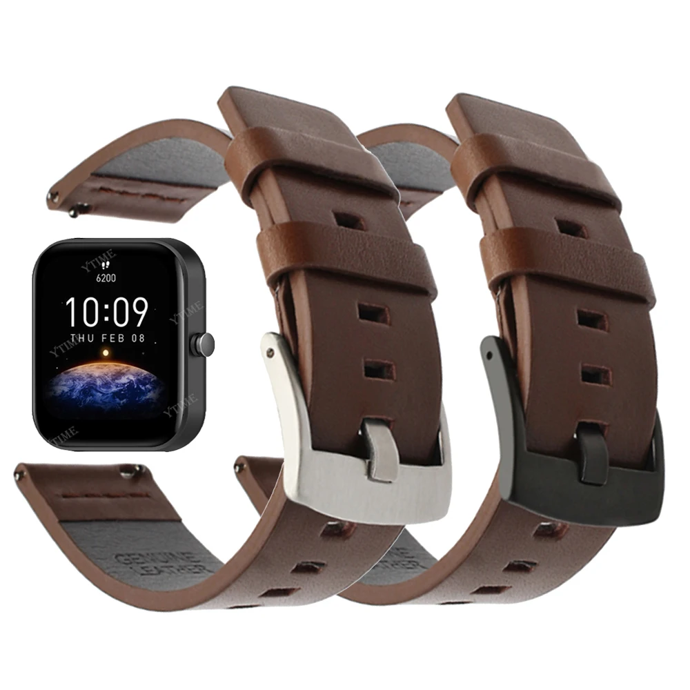 

Ремешок кожаный для часов Amazfit Bip 3, браслет для Huami Amazfit GTS 3 2 2e /Bip Lite/Bip 1S/Bip 2/GTR 42 мм, 20 мм