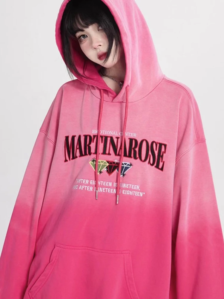 

Tie Dye Hoodies Lazy Style Loose Letter Print Kangaroo Posket Sweatshirts Long Sleeve Spring Autumn Punk Gothic Women's Clothing