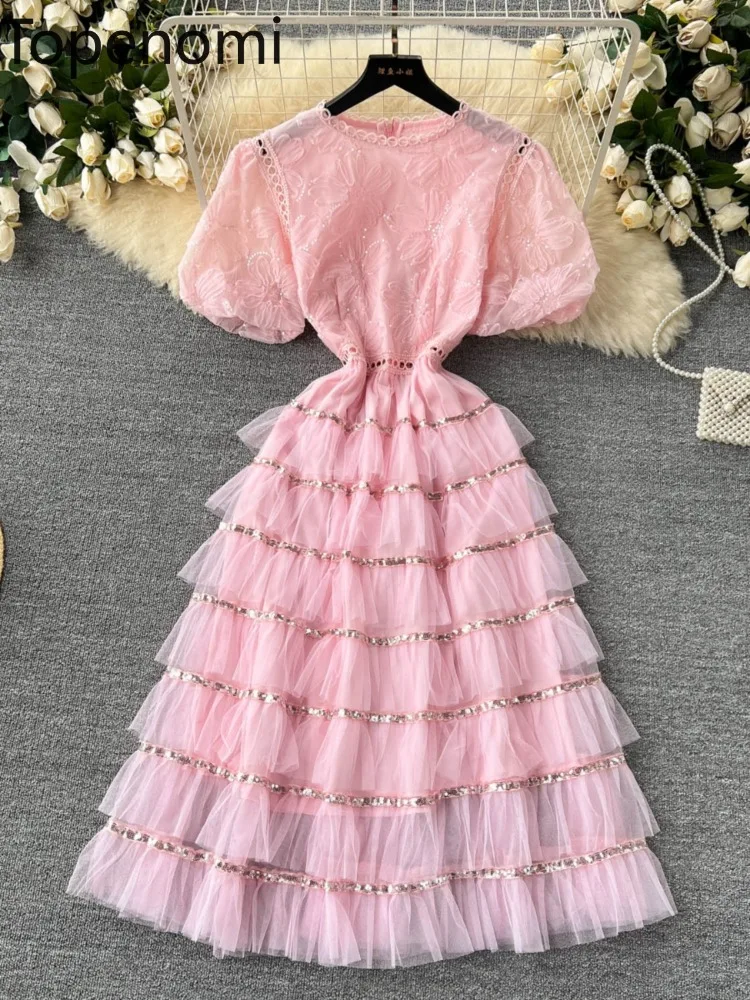 Женское платье с вышивкой и блестками Topenomi элегантное Сетчатое цветочной на