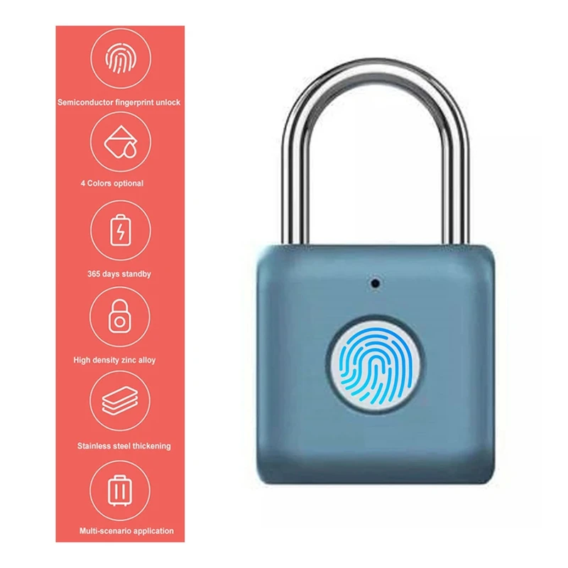 Waterproof Biometric Fingerprint Lock Keyless Door Anti-Theft Security USB Rechargeable Padlock