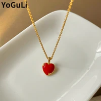women jewelry heart pendant necklace popular design red enamel golden plating chain necklace for celebration gifts