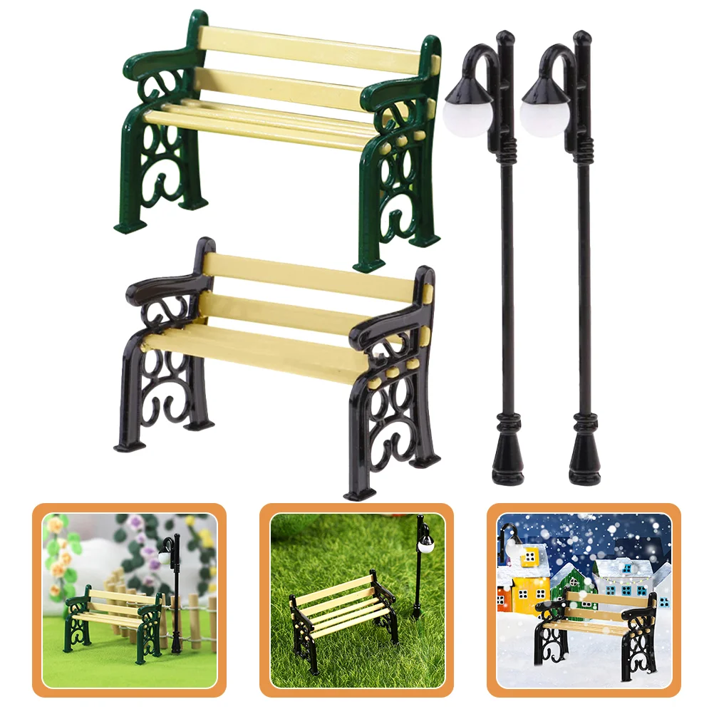 

House Street Light Miniature Bench Decor Furniture Lamp Chair Resin Accessories