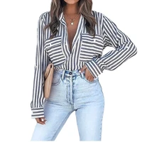 cotton striped blouses shirt top women pockets blouses shirt 2022 summer casual shirt female blusas