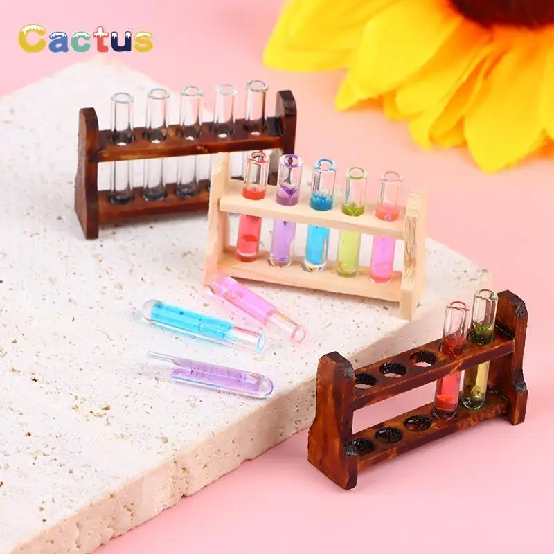 

1Set 1:12 Dollhouse Miniature Laboratory Tool Color Test Tube Rack Set Chemistry School Scene Toy Doll House Accessories