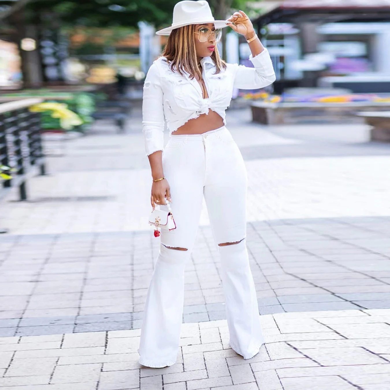 

Summer Sexy Cut Stretchy Skinny Jeans Destroyed Holeswomen's high women's women's high waist stretch slim ripped denim trousers