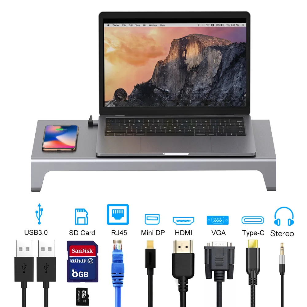 

12 in 1 Usb Type C Hub Universal Laptop Stand Wireless Charger Adapter