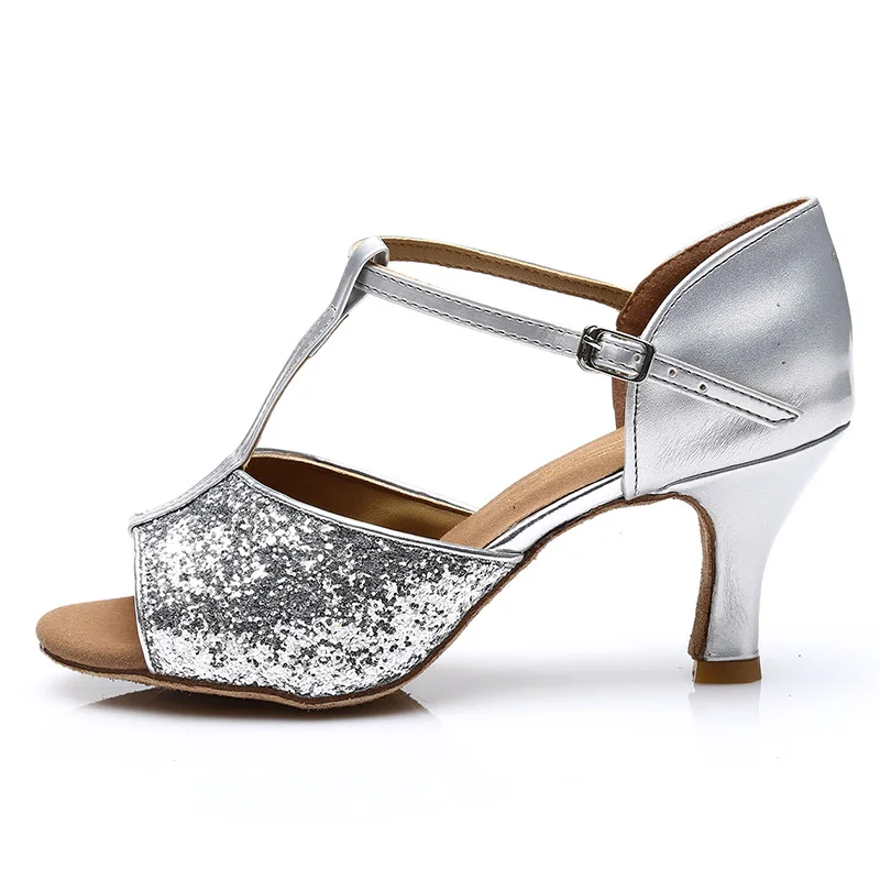 DIPLIP Salsa Latin Dance Shoes For Women Girls Tango Ballroom Dance High Heels soft Dancing Shoes 5/7cm Ballroom Dance Sandals