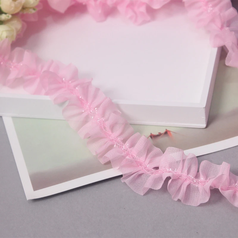 

40 Yards Pink Ruffle Chiffon lace trim Shinny Chiffon Pleated trim For DIY Sewing Costume Apparel Wedding Lace