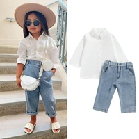 newborn baby girls outfit set girls suits 2022 new long sleeved childrens clothing baby shirts denim two piece set