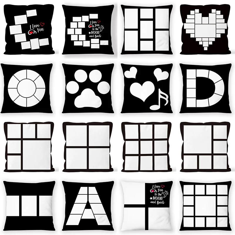 Модная черно-белая наволочка в клетку с принтом кошачьей лапы и букв для дивана