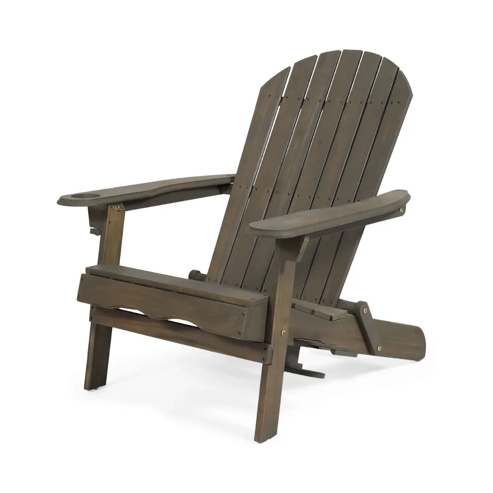 

Outdoor Acacia Wooden Chair Outdoor Foldable Wooden Chair with Cup Holder Gray Finish Balcony Furniture Garden Furniture