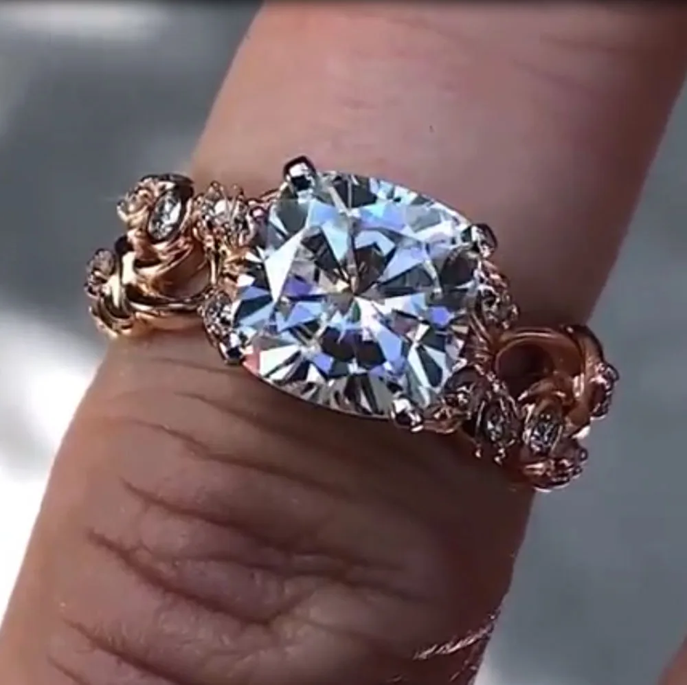 Custom Solid 18K Rose Gold Women Wedding Party Anniversary Engagement Ring 1 2 3 4 5 Carat Cushion Moissanite Diamond Vine