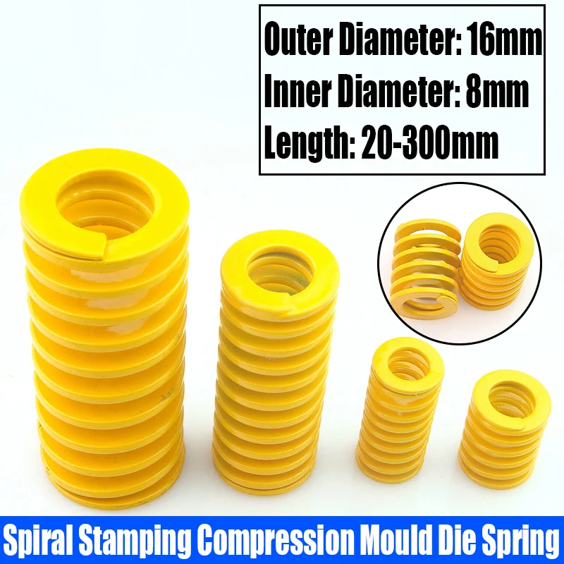

1PCS Yellow Small Load Spiral Stamping Compression Mould Die Spring Outer Diameter 16mm Inner Diameter 8mm L=20-300mm