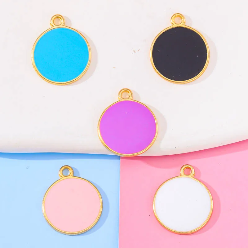 

20pcs 15*18mm High Quality Alloy Enamel Round Pendant DIY Women Simple Earrings Bracelets Necklaces Set Making Materials Jewelry