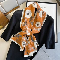 new literary fresh spring and autumn fashion flower long silk scarf womens decorative summer sunscreen shawl print