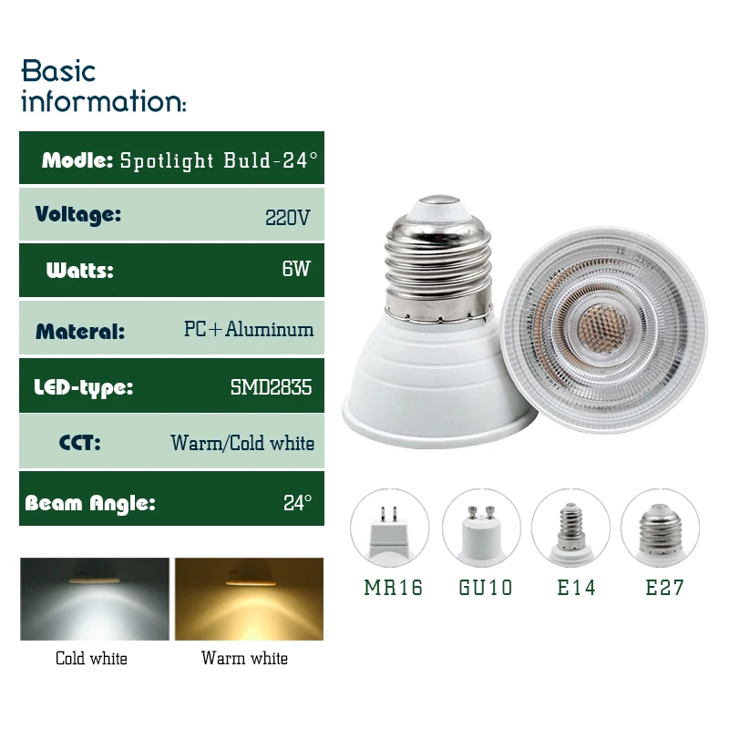 Продажа 10 шт./лот MR16 GU10 E27 E14 лампада Светодиодная лампа 6 Вт 220 В Bombillas Светодиодная лампа прожектор светодиодный прожектор 24/120 градусных холодов/тепл...
