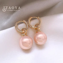 Advanced Geometric Round Micro Set Zircon Pink Pearl Pendant Earrings For Women 2023 Fashion Jewelry Accessories Girl’s Eardrop