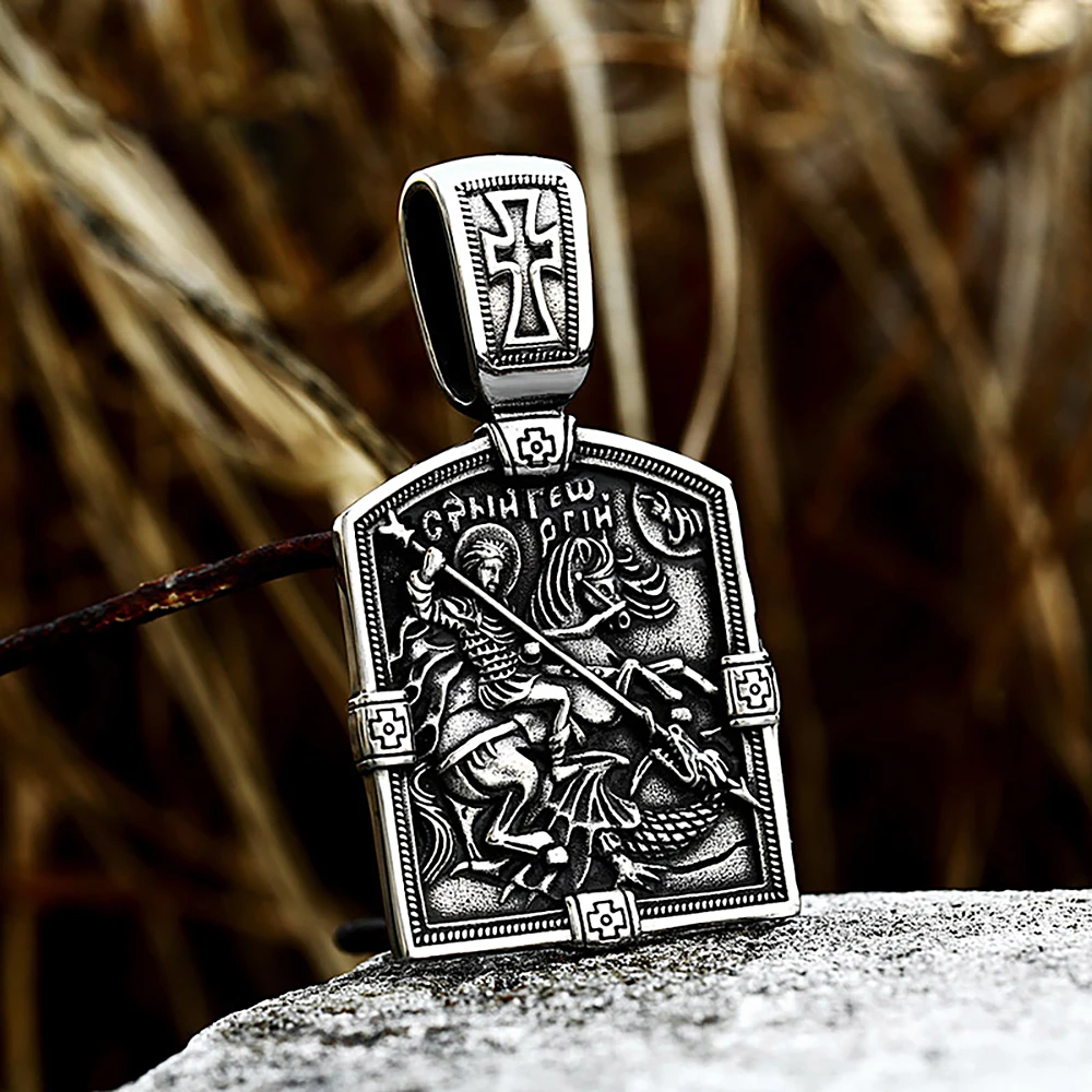 

Vintage Stainless Steel Holy Warrior Religious Back Bible Necklace Pendant For Men Cross Flower Amulet Unisex Jewelry Wholesale