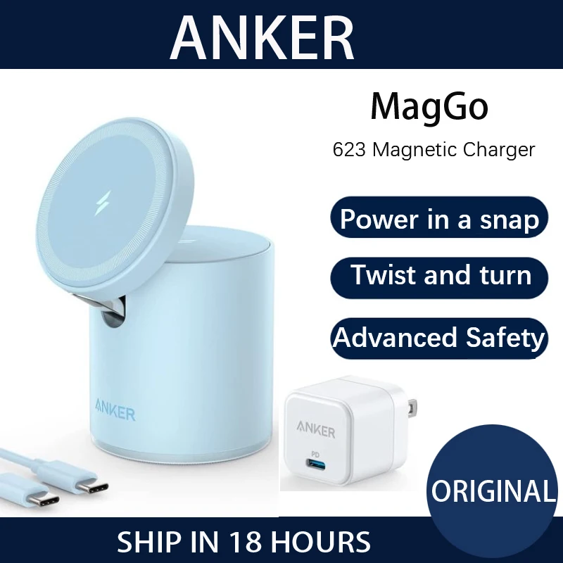 Original Anker 623 Magnetic Wireless Charger (MagGo) 2-in-1 Compatible with Magsafe Case for iPhone 13/12 Series for AirPods Pro