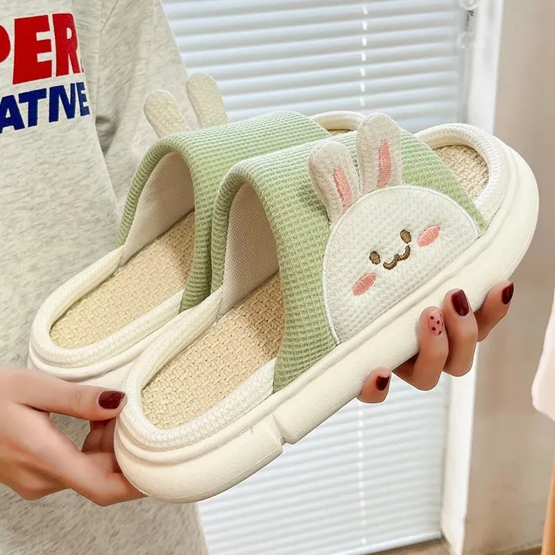

Female Cute Animals Slippers Spring Ladies Home Linen Slides Girls Sweet Rabbit Long Ears Outdoor EVA Slipper Woman Shoes