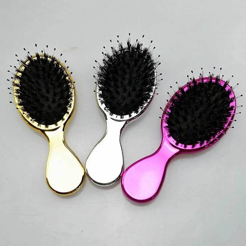 

Mini Boar Bristle Hair Brush Small Hair Brush For Travel Mirror Comb Paddle Brush Head Massager Detangling Hair Styling Tool