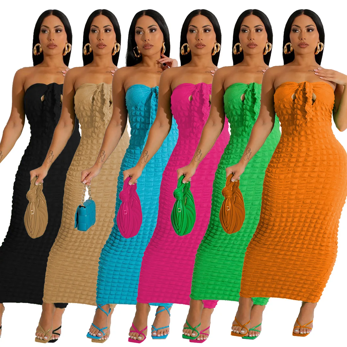 

Stylish Strapless Sexy Popcorn-bow Bodycon Bandage Dress for Women Party Vestidos Backless Elegant Evening Maxi Dresses