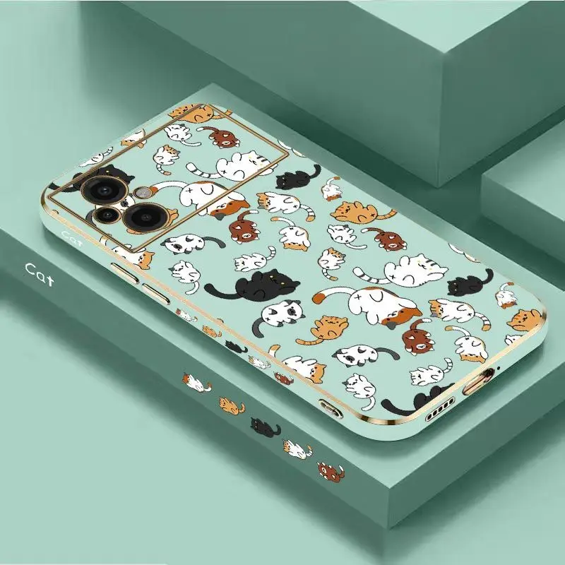 Cat Rolling Luxury Plating Phone Case For Xiaomi Poco M5 F4 F4 GT X4 X4 GT M4 Pro F3 X3 M3 X3 NFC X2 X3 Pro C40 Cover