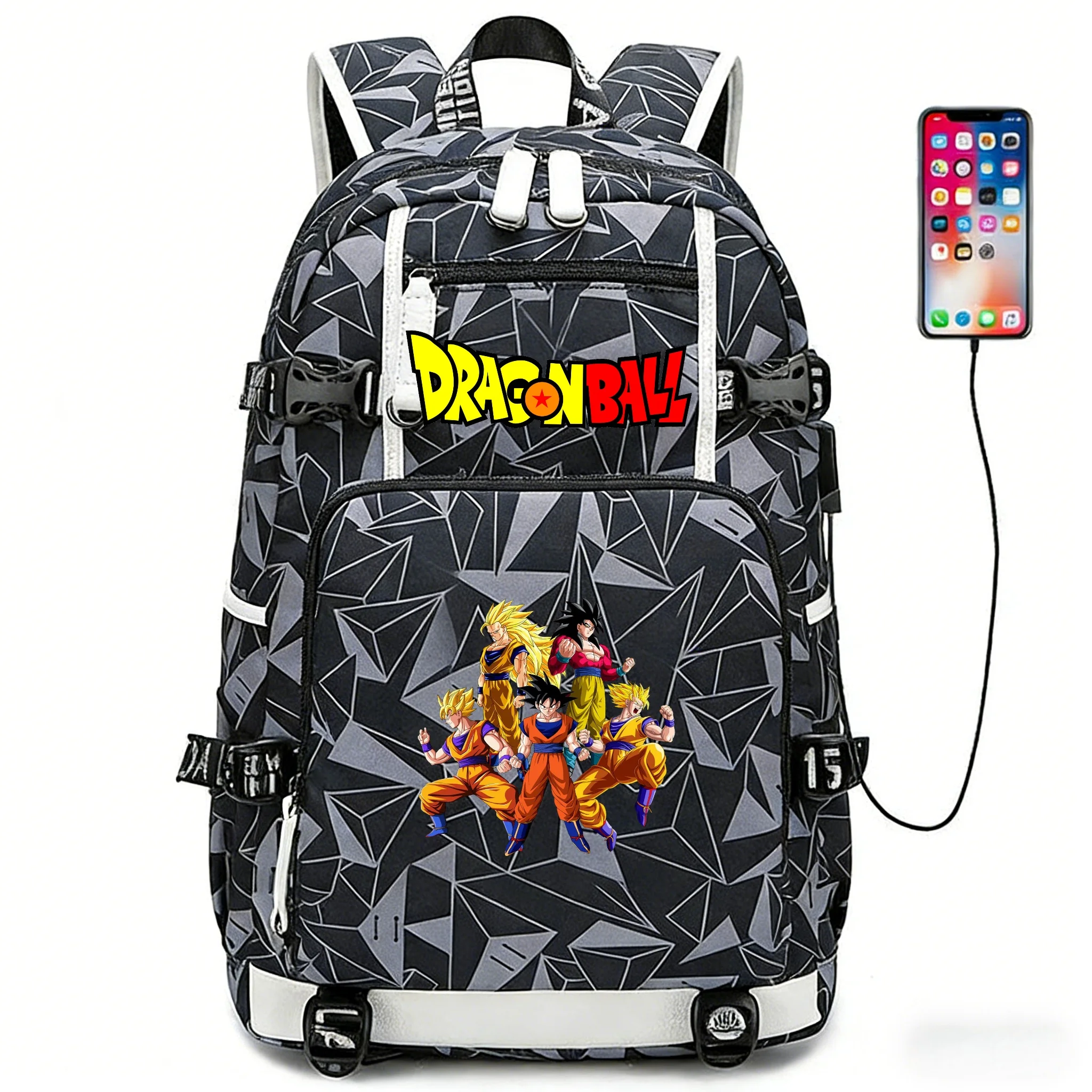 Фото Рюкзак в стиле аниме DRAGON BALL, камуфляжный, с USB-портом, для ноутбука, школьный, для путешествий, для активного отдыха, для походов, повседневный, Mochias №4
