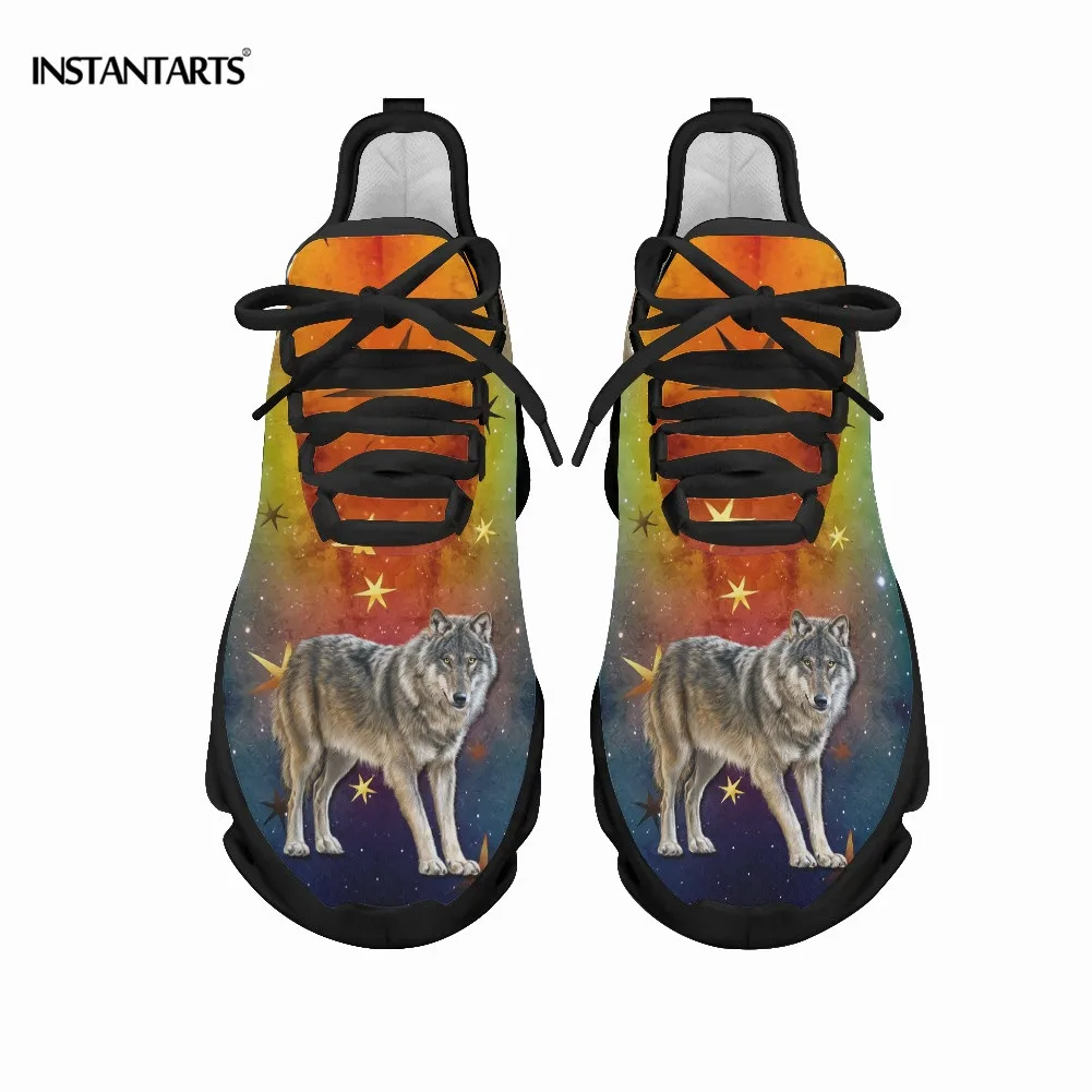

INSTANTARTS Cool Wolf Color Starry Sky Print Shoes for Women Light Mesh Lace-up Sneakers Female Flat Footwear Spring Summer