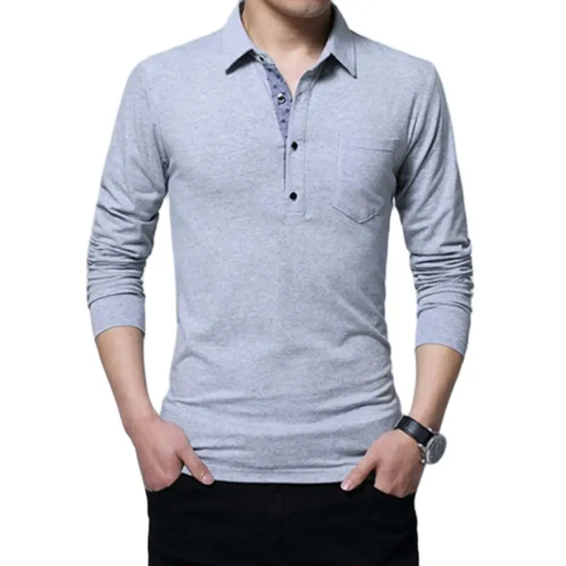 

2023 New Polo Shirt Men Long Sleeve Cotton Fashion Slim Polo Shirts Mens Breathable Turn Down Collar Casual Polo Mens Clothing