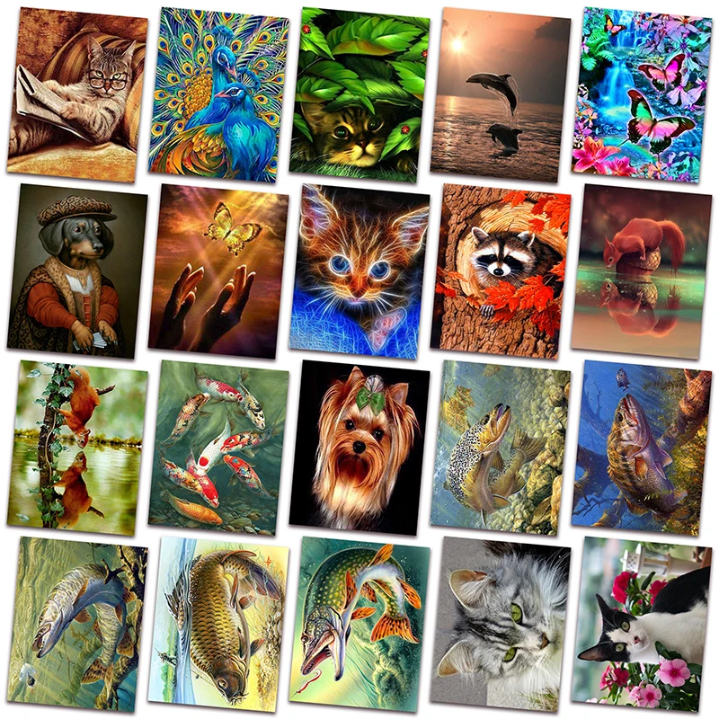 

New 5D Full Diamond painting mosaic Animals raccoon cat fish DIY Diamond embroidery cross stitch dog lion tiger Home decor X037