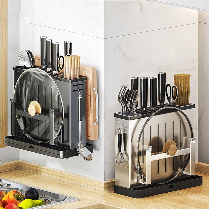 Kitchen Organizer Stainless Steel Fork Spoon Knife Stand Holder Cutting Board Cutlery Storage Shelf Drain Racks Access |