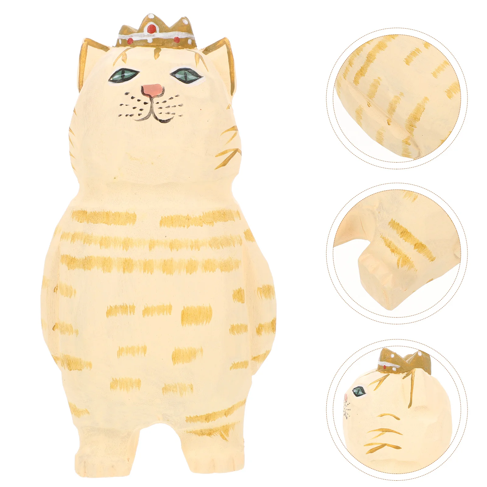 

Animal Cat Wooden Kitten Sculpture Ornament Carving Carved Statue Decoration Figurines Toppers Cute Dashboard Car Desktop